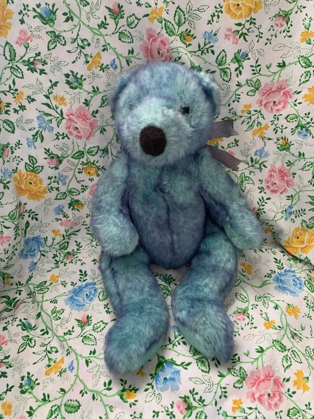 Vintage 1999 Ty Classic Bluebeary bear Plush Weighted Floppy 15” Purple Bow